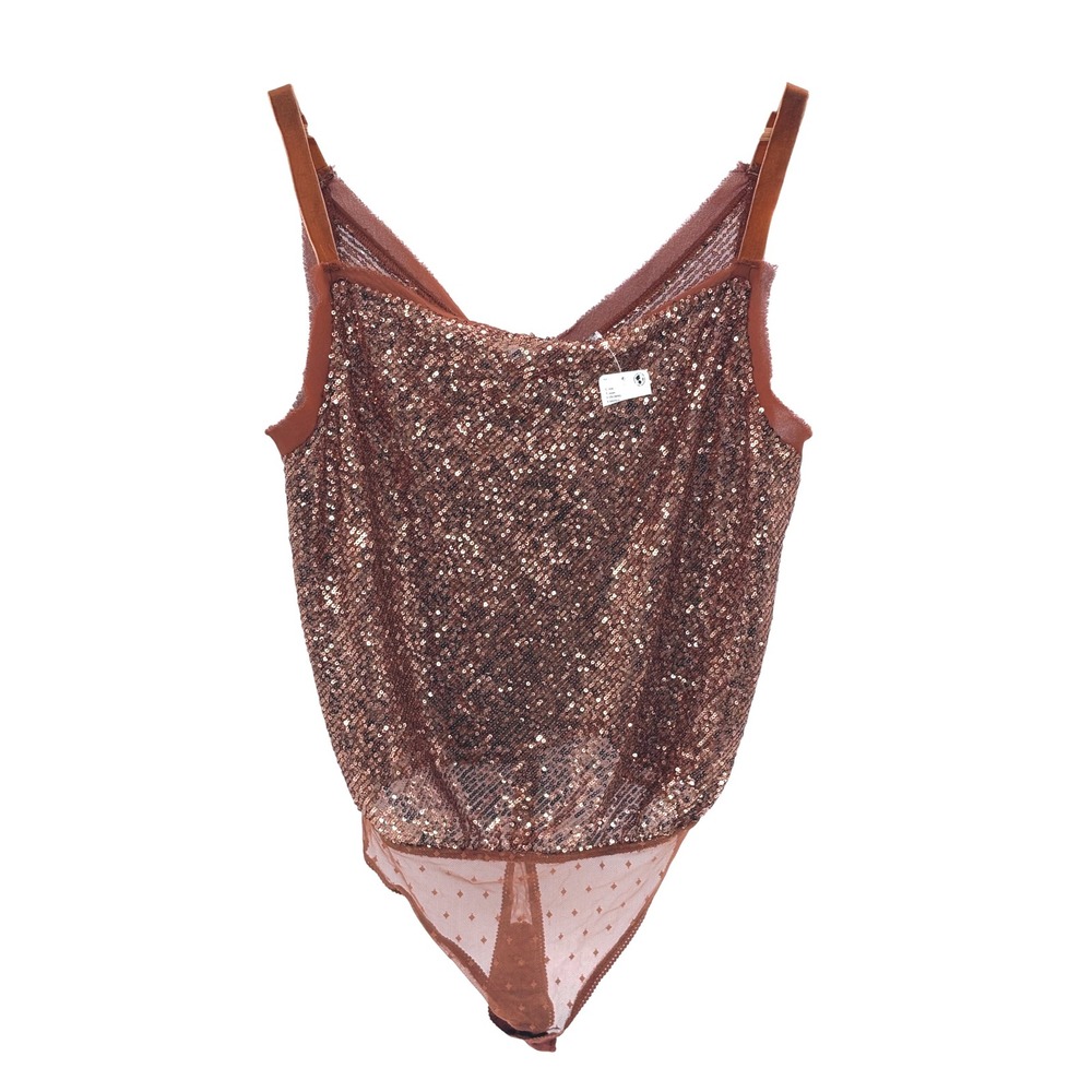 Intimately Free People Bodysuit Shimmer & Shine Women‎ Medium Brown Sequin New